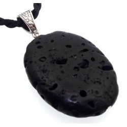 Large Oval Natural Black Volcanic Lava Rock Gemstone Pendant